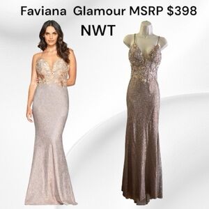 Faviana Glamour NWT Copper Gown, Beaded Sequins Metallic Shift Color Size 2
